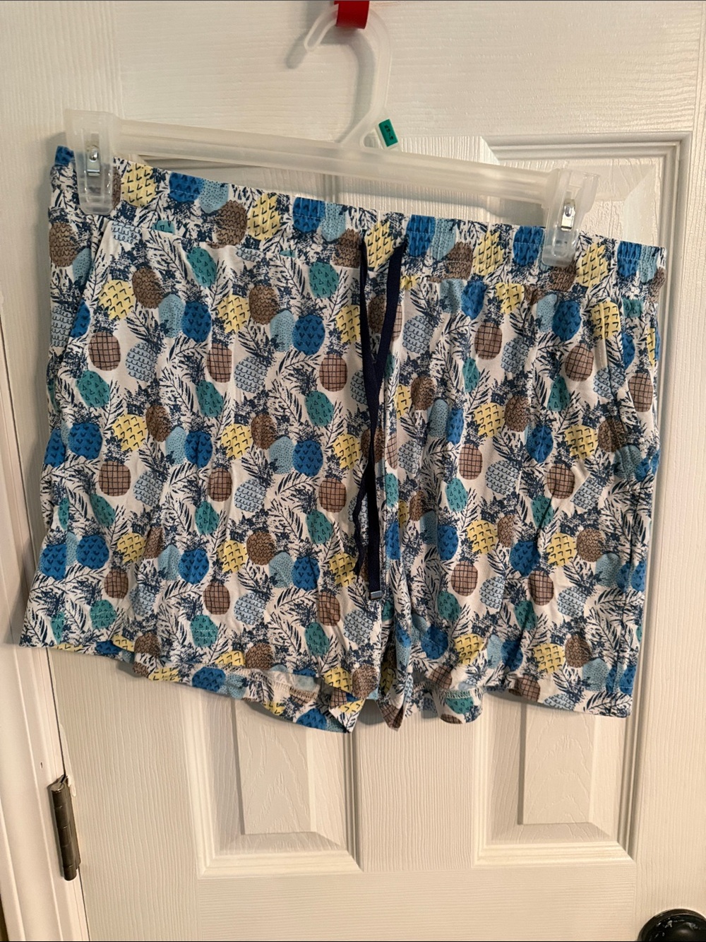 Women’s Fun Tropical Print Drawstring Shorts - Blue/Yellow/Brown size XXL